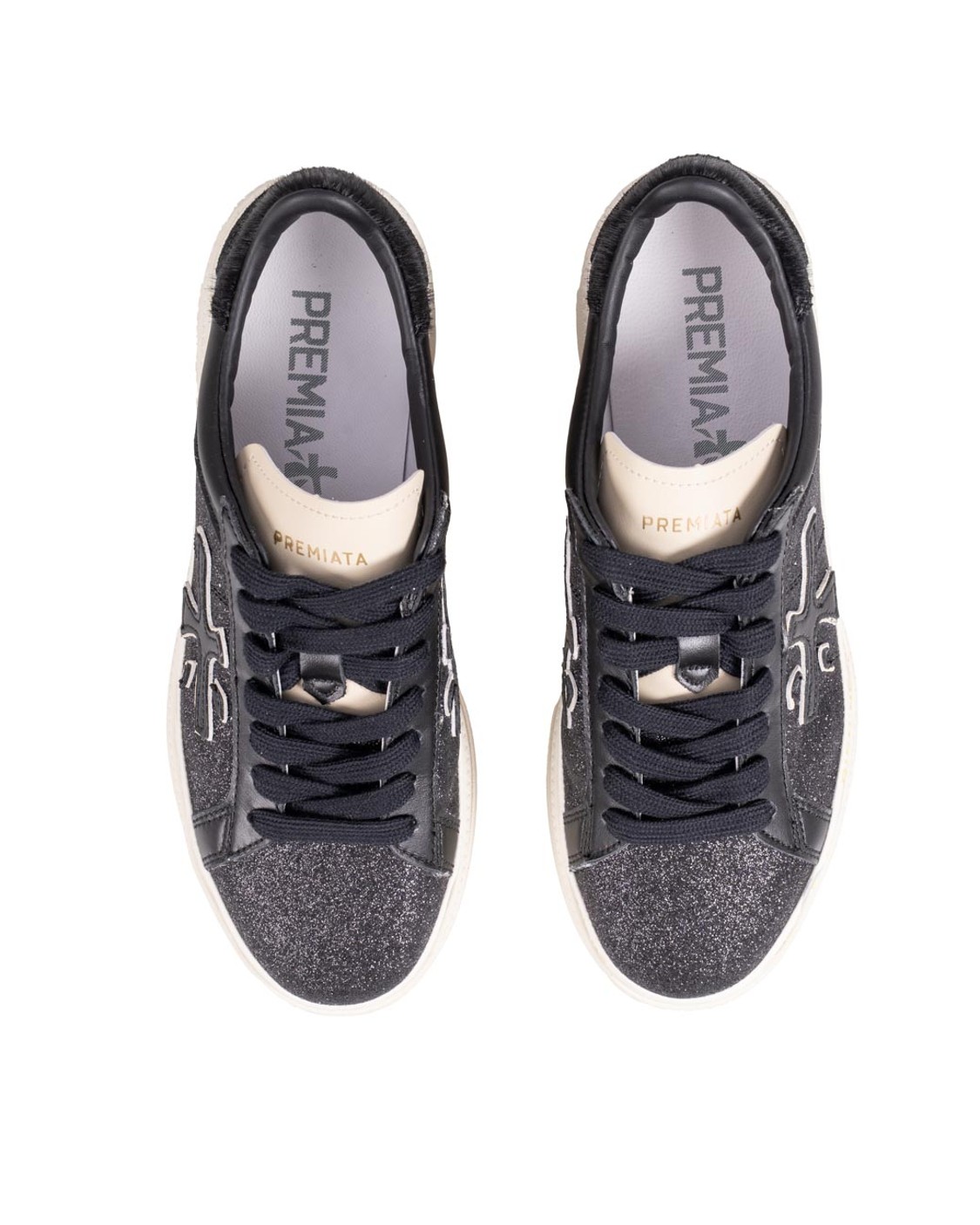 shop PREMIATA  Scarpa: Premiata sneakers "Claudia 7755" in pelle e tessuto beige con dettagli argentati.   
Logo laterale con scritta dorata "Premiata" e suola con timbri iconici del brand.  
Composizione: SOLE: 70% RUBBER 30% EVA UPPER: 65% CALF LEATHER 10% PL 25% PU LINING: 40% GOAT LATHER 36% PL 10% NY 14% PU.
Fabbricato in Vietnam.. CLAUDIA-7755 number 8078268